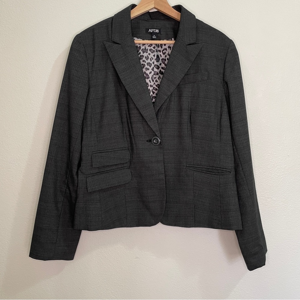 Apt. 9 Plaid Leopard Print Lining Single Button Long Sleeve Blazer - Gray